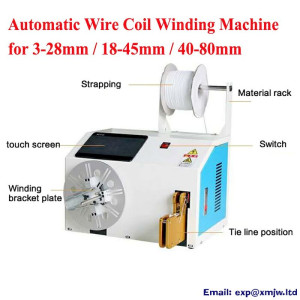 Automatic Wire Cable Coil Winding Binding Machine Tie Tools Electric Digital Touch Screen for Length 3-28mm 18-45mm 40-80mm