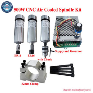 Air Cooled 0.5kw CNC Spindle Motor Kit ER11 ER16 Chuck 500W DC 48V Power Adjustable Speed Governor For Engraving Machine